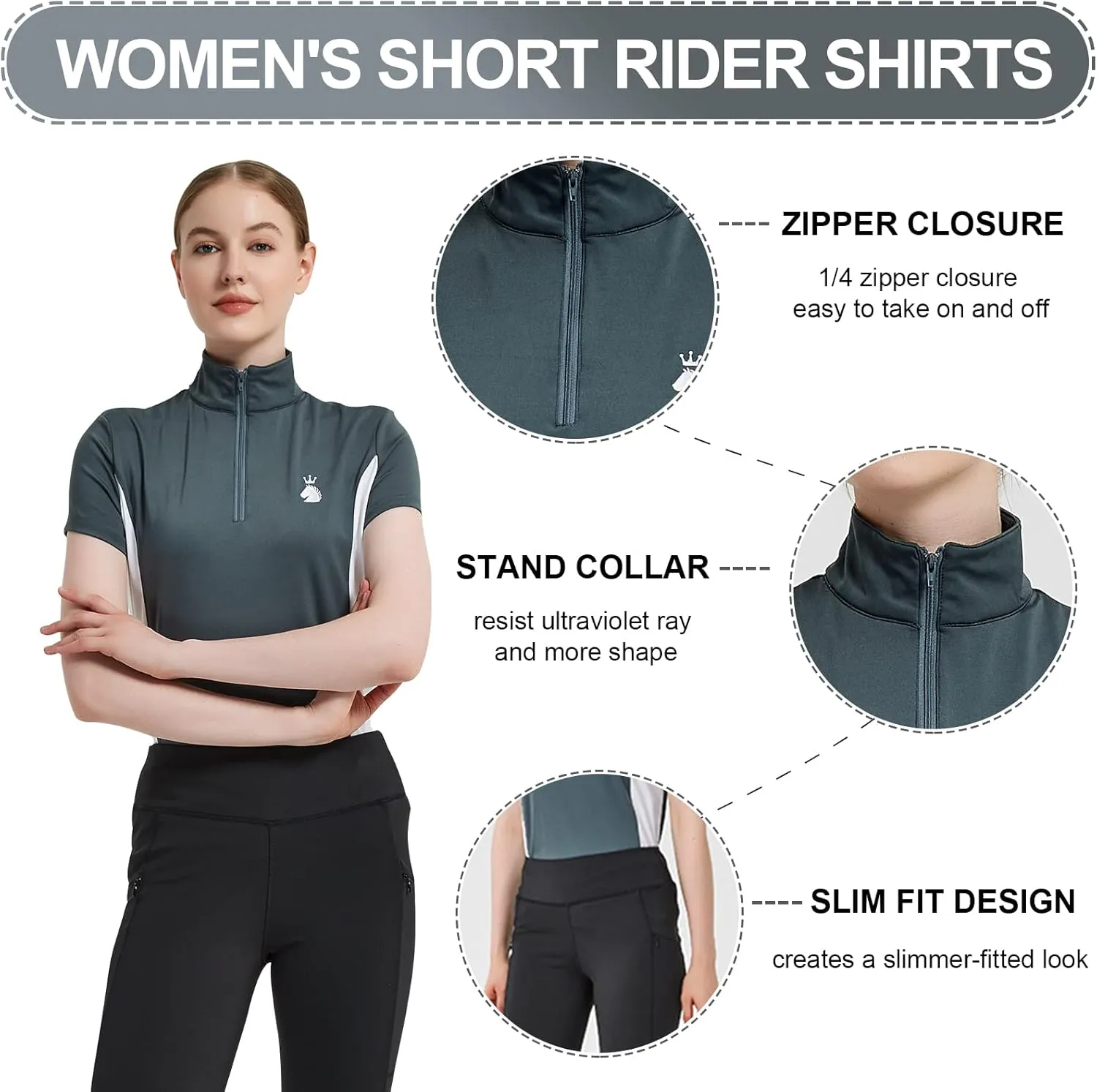 HR Farm Women's Quick Dry Short Sleeve Rider Sport Sun Shirt