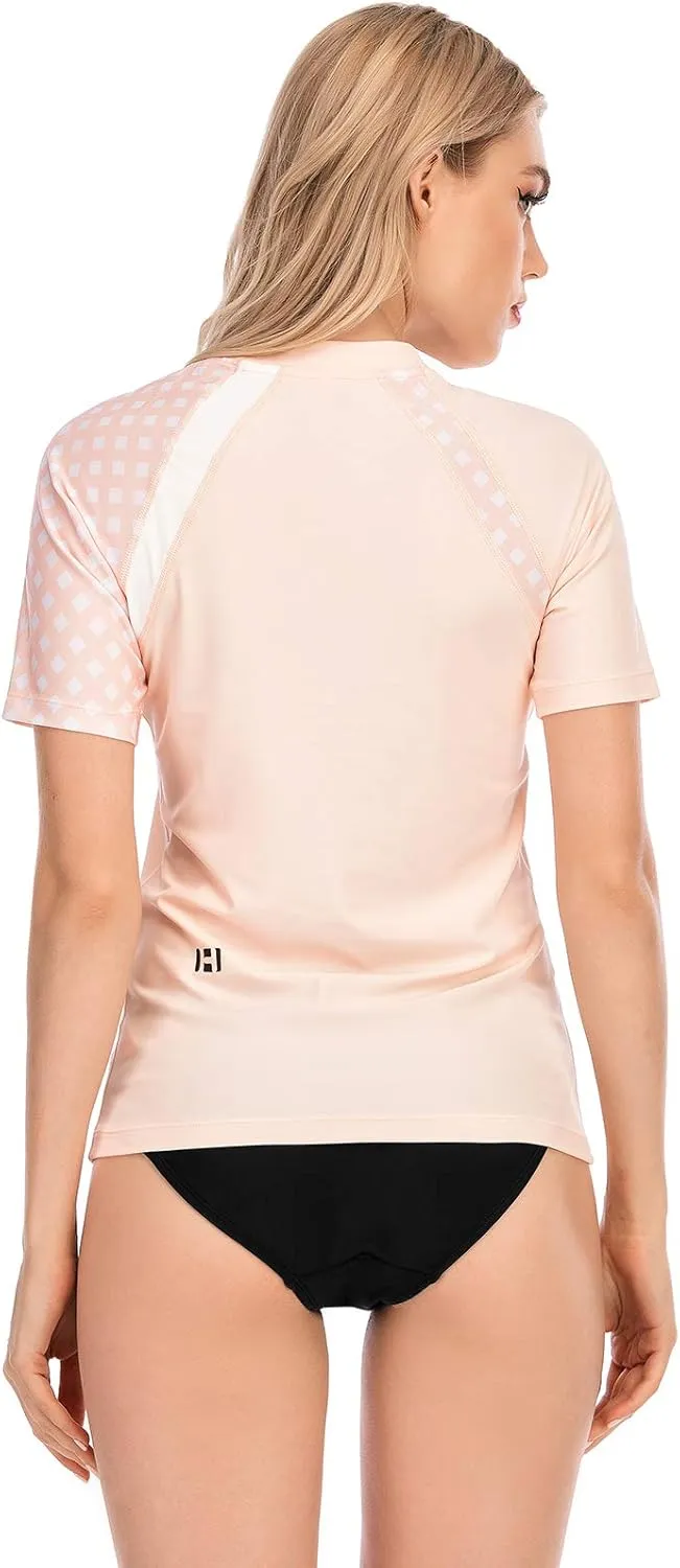 HUGE SPORTS Women's Rash Guard Short Sleeve Sun Protection UPF 50  Swimwear Shirts Quick Dry Swimsuit Top