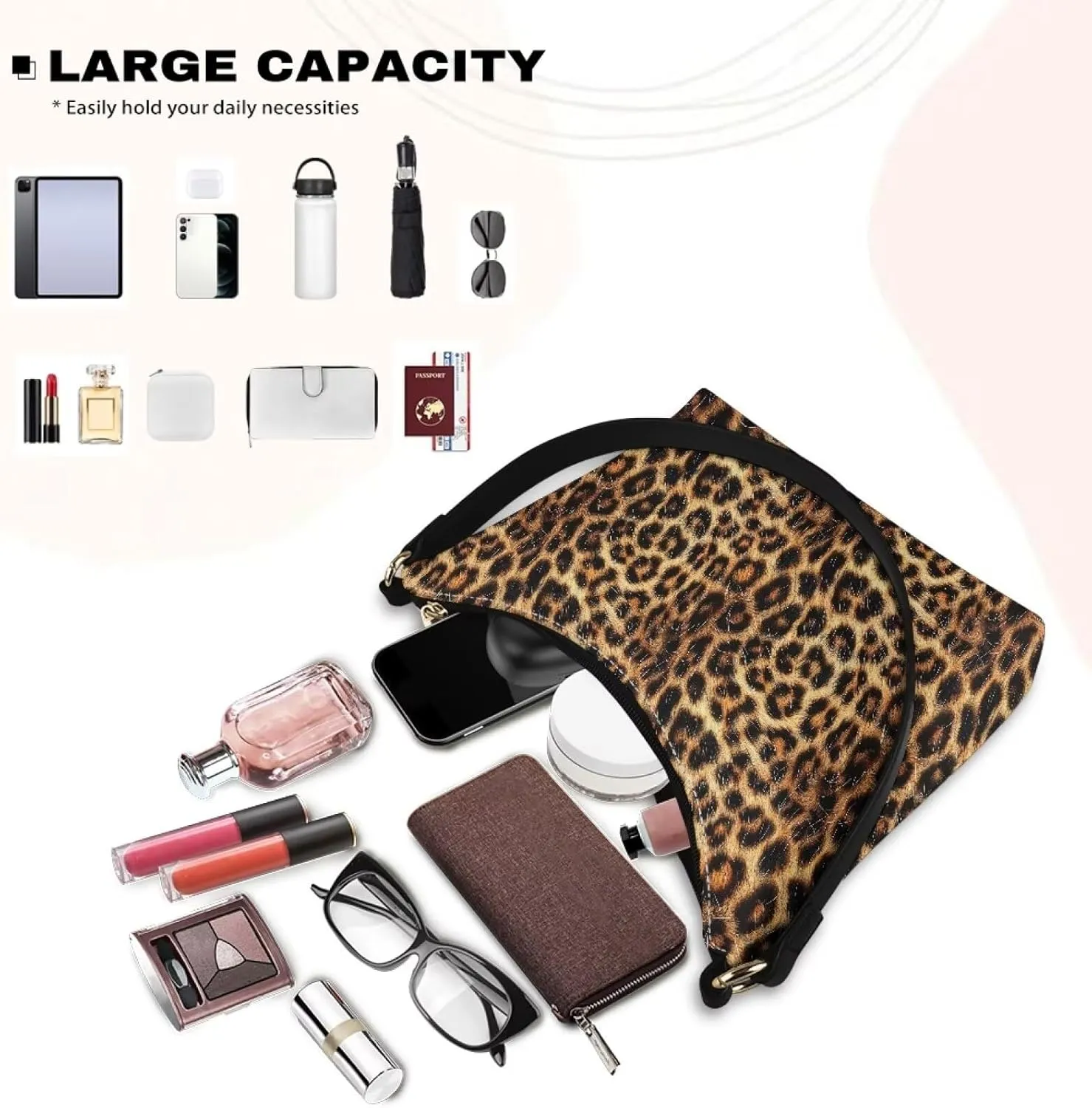 HUGS IDEA Leopard Print Clutch Handbag Fashion Shoulder Purse for Lady Tote Bag Underarm Purse for Work