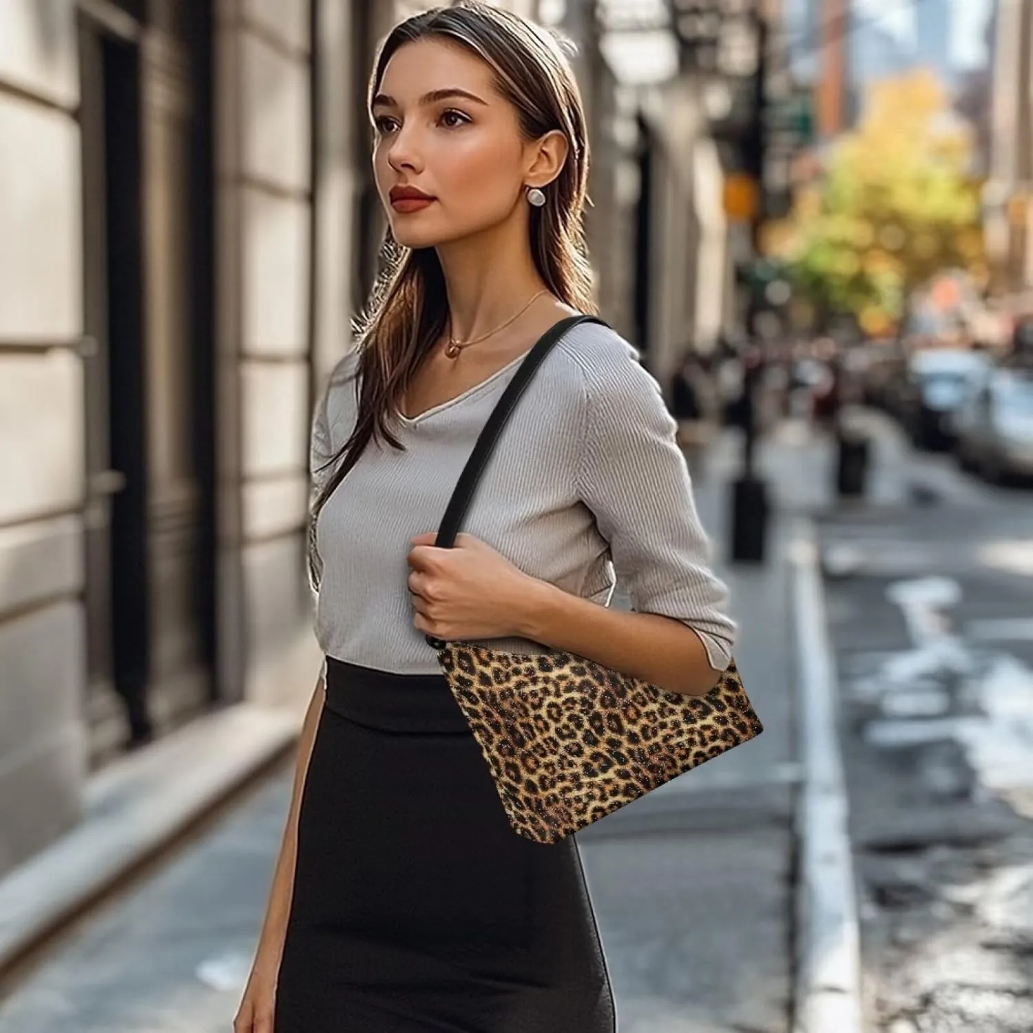 HUGS IDEA Leopard Print Clutch Handbag Fashion Shoulder Purse for Lady Tote Bag Underarm Purse for Work