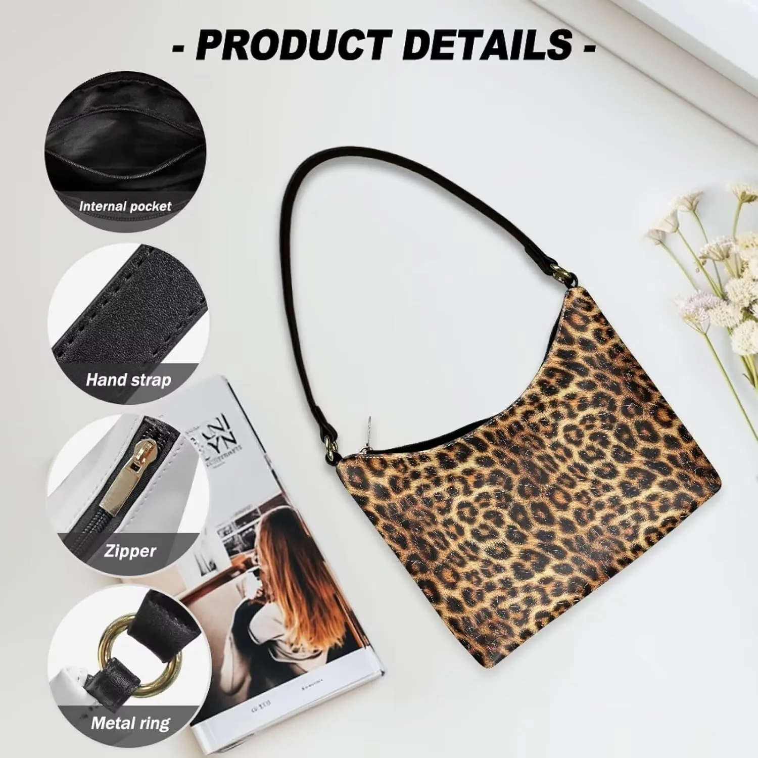 HUGS IDEA Leopard Print Clutch Handbag Fashion Shoulder Purse for Lady Tote Bag Underarm Purse for Work