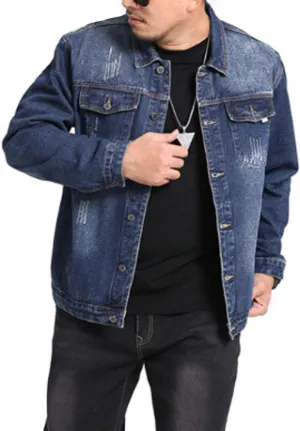 HZCX FASHION Mens Denim Trucker Jacket Big and Tall Loose Button Down Jean Coat