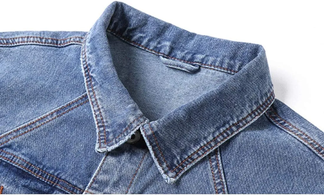 HZCX FASHION Mens Denim Trucker Jacket Big and Tall Loose Button Down Jean Coat