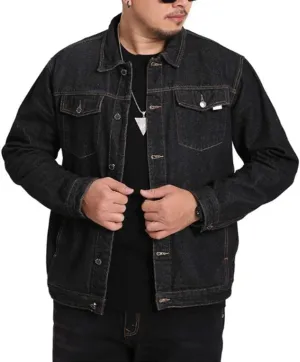 HZCX FASHION Mens Denim Trucker Jacket Big and Tall Loose Button Down Jean Coat