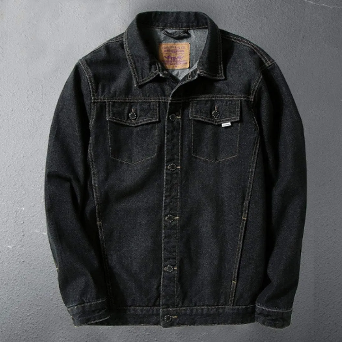 HZCX FASHION Mens Denim Trucker Jacket Big and Tall Loose Button Down Jean Coat