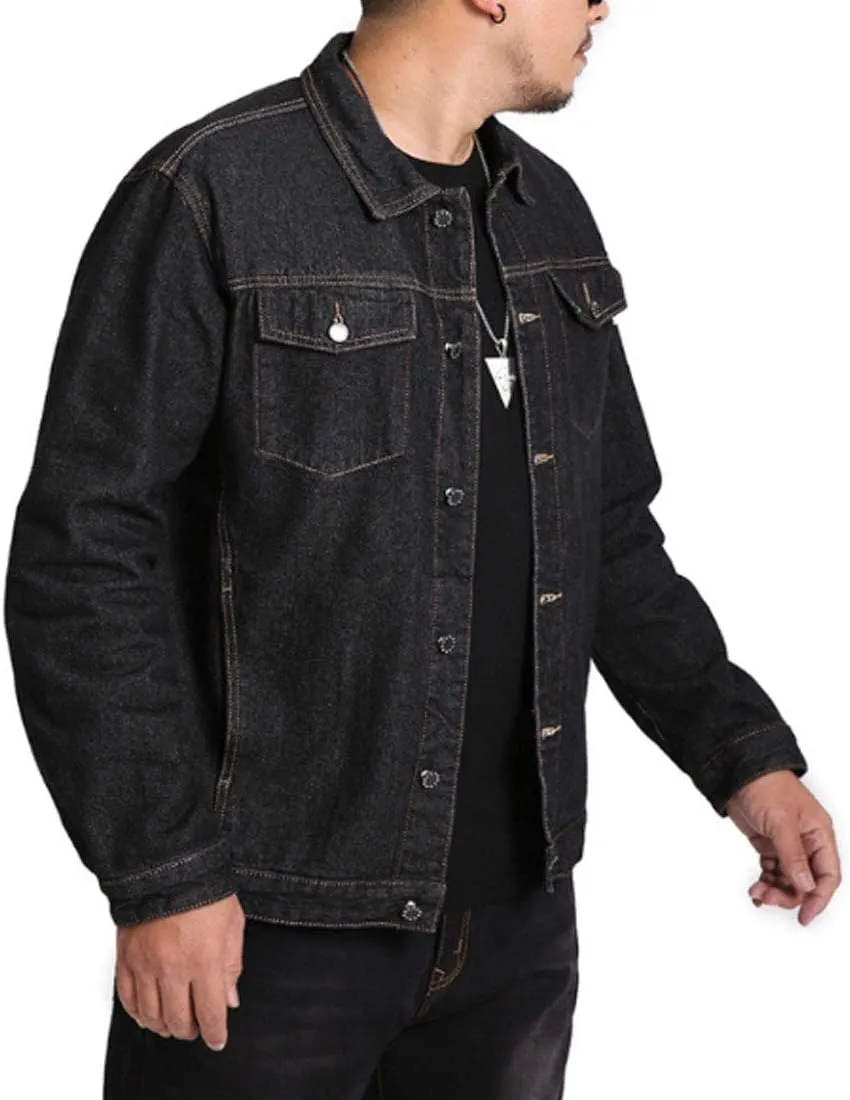 HZCX FASHION Mens Denim Trucker Jacket Big and Tall Loose Button Down Jean Coat