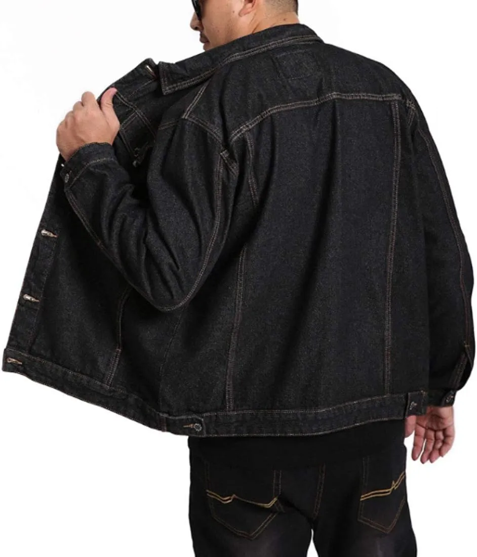 HZCX FASHION Mens Denim Trucker Jacket Big and Tall Loose Button Down Jean Coat