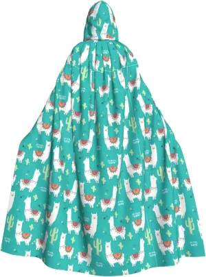 Indian Alpaca print Hooded cape for adults, Oversized Hooded Cloak with Bow Tie, Adult party dress cape