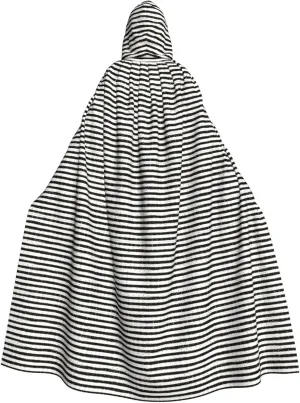 Ink and Gold Dot Stripes print Hooded cape for adults, Oversized Hooded Cloak with Bow Tie, Adult party dress cape