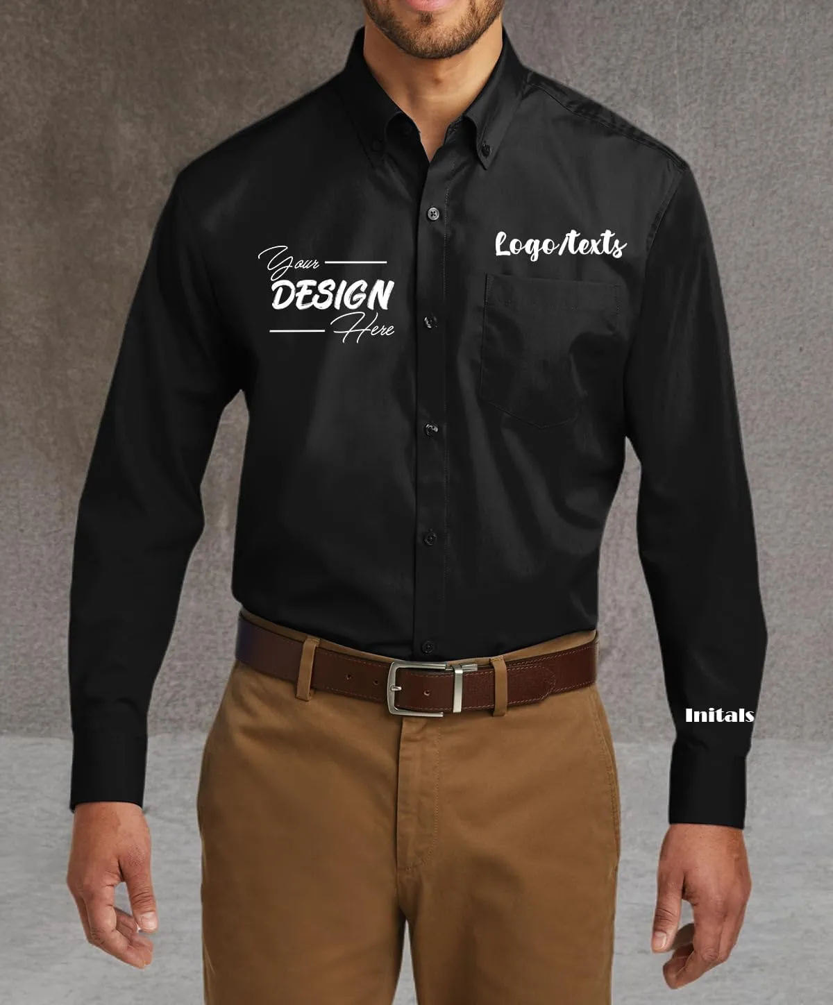 INK STITCH Men W100 Custom Personalized Embroidery Add Logo Texts Easy Care Long Sleeve Dress Buttondown Shirts