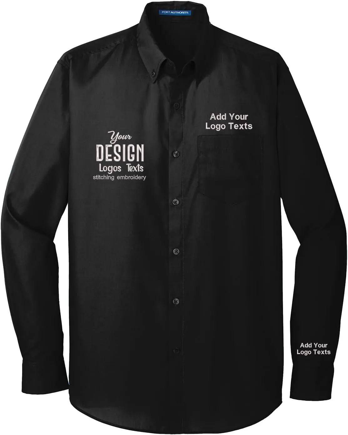 INK STITCH Men W100 Custom Personalized Embroidery Add Logo Texts Easy Care Long Sleeve Dress Buttondown Shirts