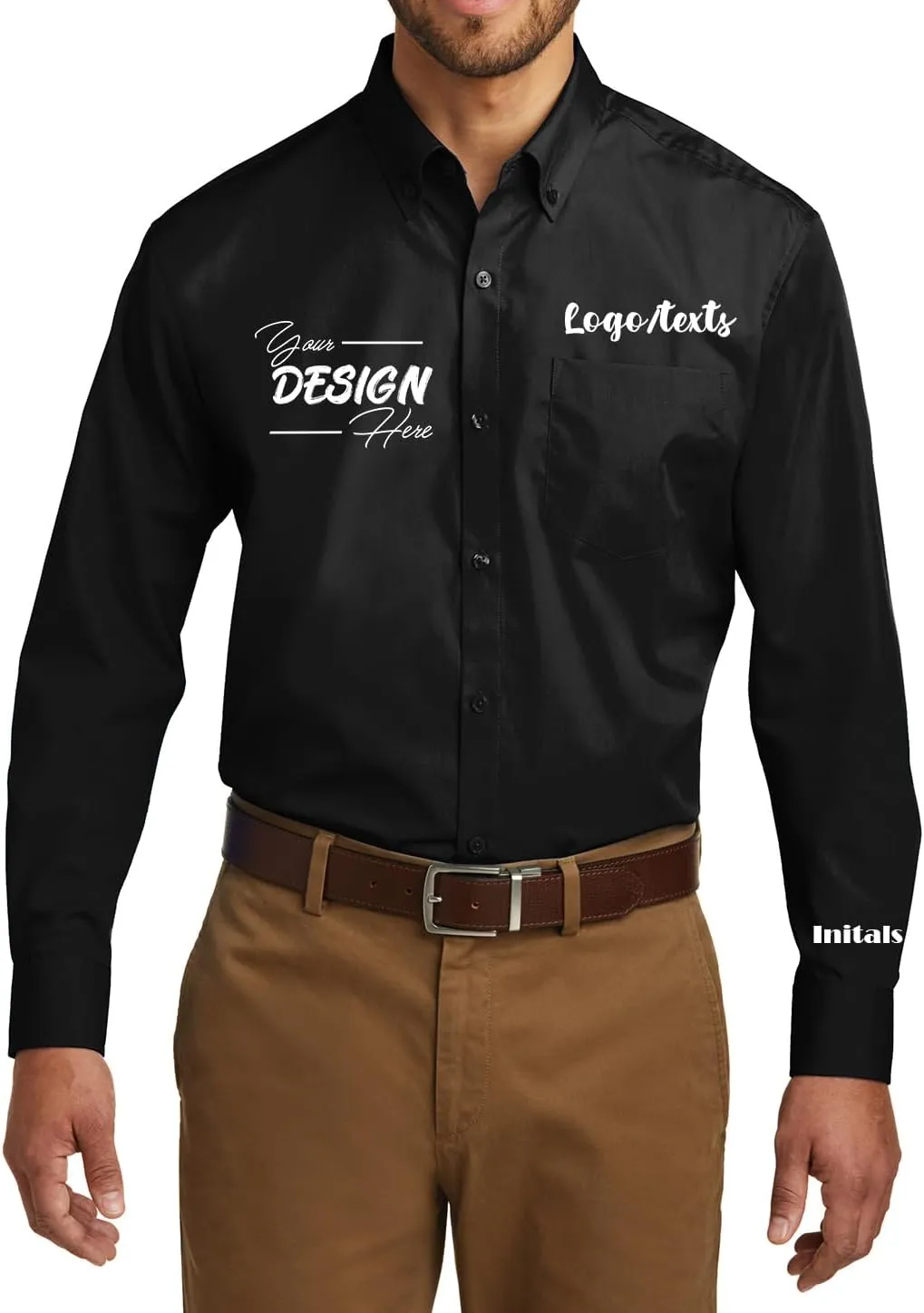 INK STITCH Men W100 Custom Personalized Embroidery Add Logo Texts Easy Care Long Sleeve Dress Buttondown Shirts