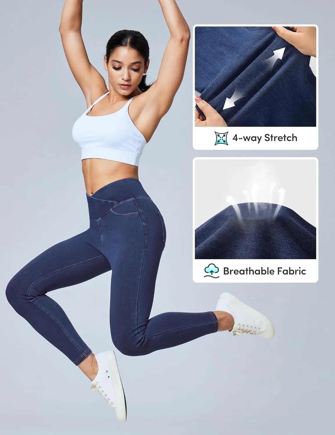 IUGA Stretchy High Waisted Jeans for Women Jeggings Tummy Control Skinny Jeans Work Pants with Pockets