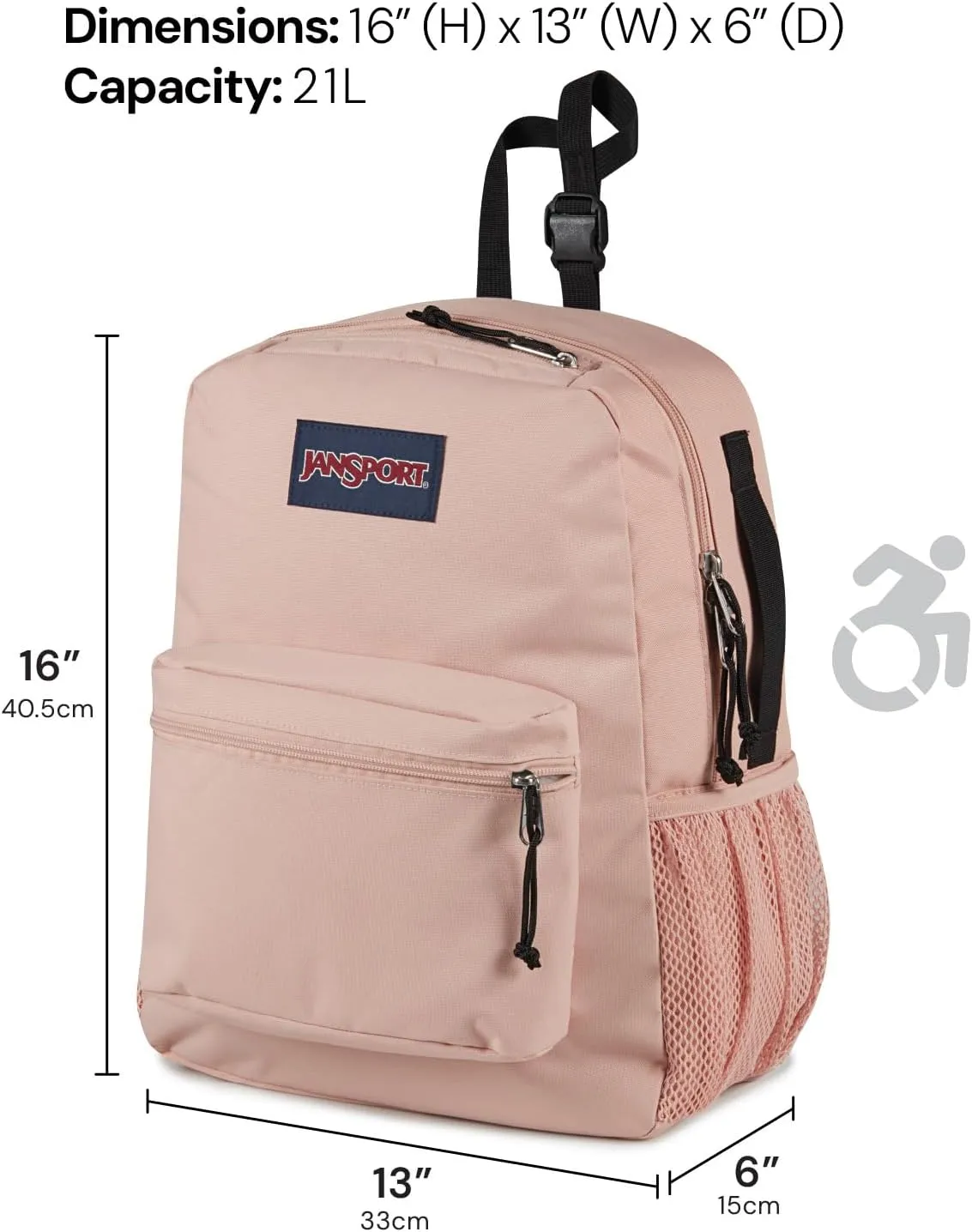 JanSport Central Adaptive Backpack  Wheelchair & Walker Compatible, Tuck-Away Shoulder Straps, Adjustable Backrest Loops & Anchor Straps, Iconic Design, Black