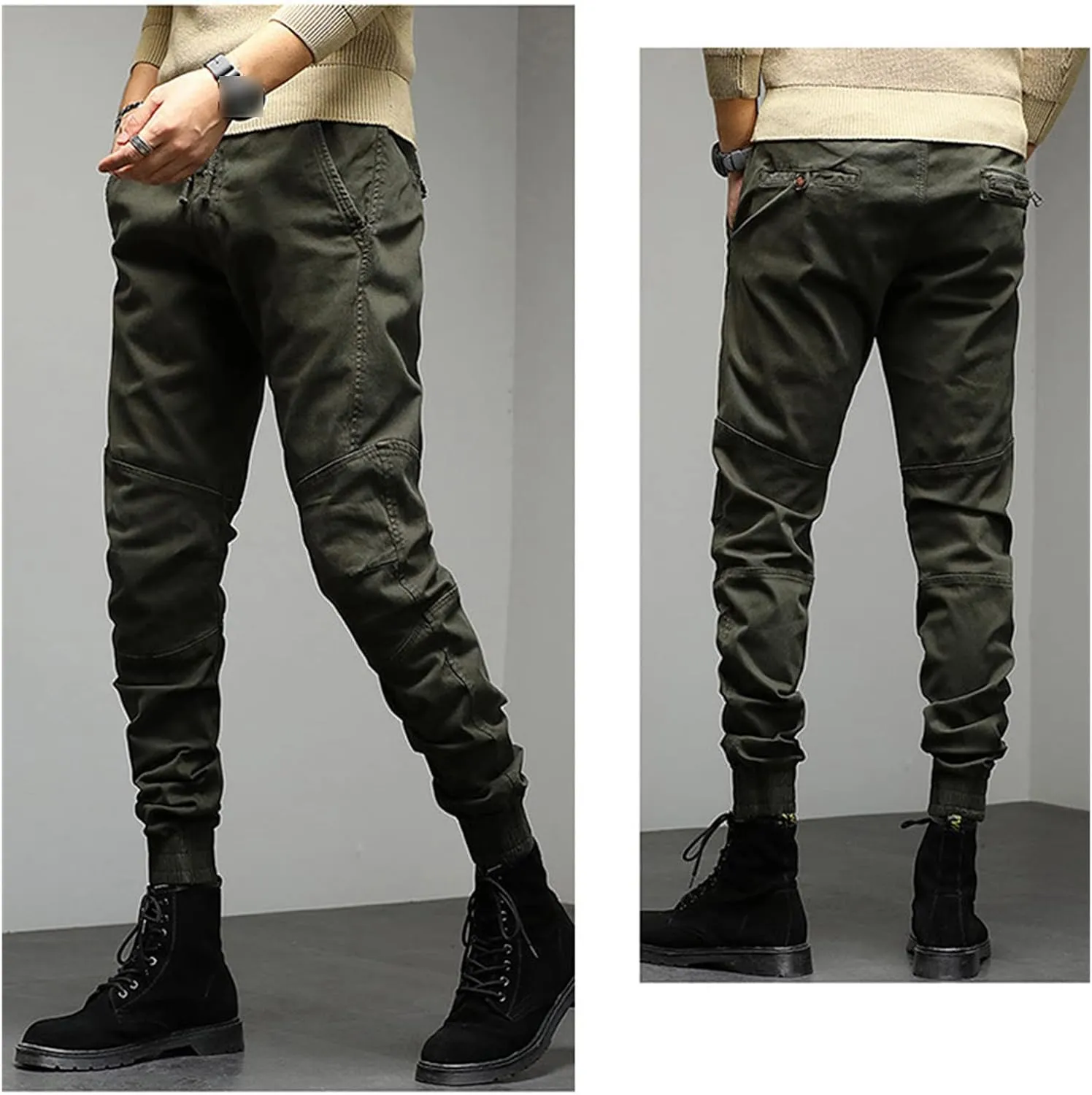 JEsilunmaMY Mens Casual Harem Pants Retro Elastic Waist Slacks Loose Cargo Pants Slim Fit Athletic Jogger Lounge Trousers