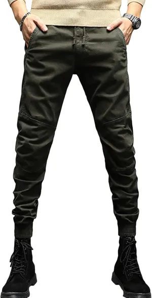 JEsilunmaMY Mens Casual Harem Pants Retro Elastic Waist Slacks Loose Cargo Pants Slim Fit Athletic Jogger Lounge Trousers