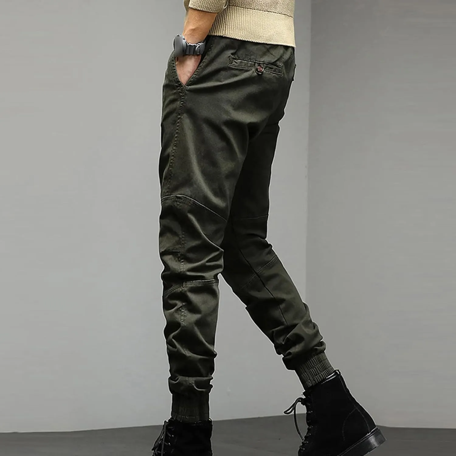 JEsilunmaMY Mens Casual Harem Pants Retro Elastic Waist Slacks Loose Cargo Pants Slim Fit Athletic Jogger Lounge Trousers