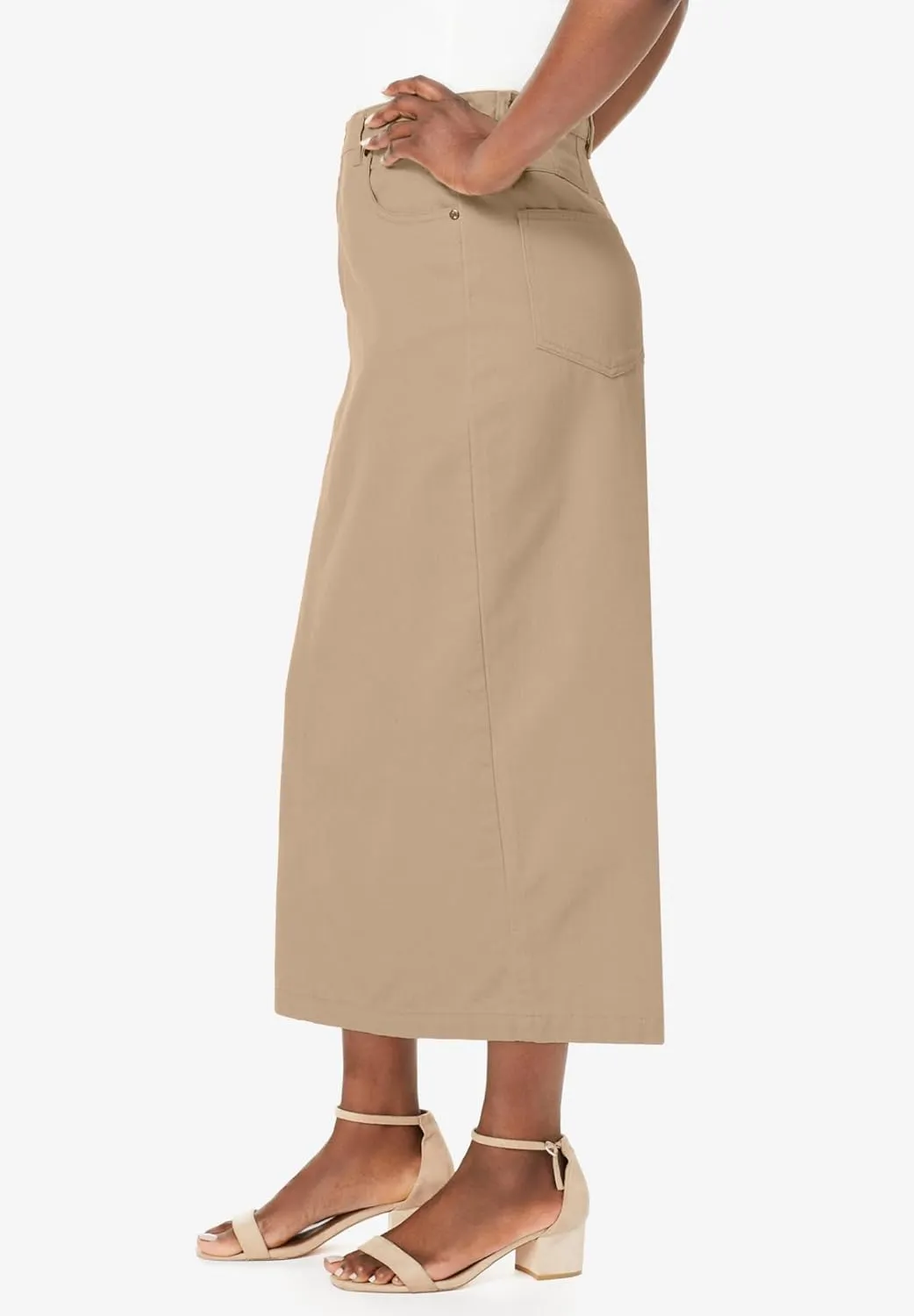 Jessica London Women's Plus Size Classic Cotton Denim Midi Skirt Pockets Long Jean Skirt
