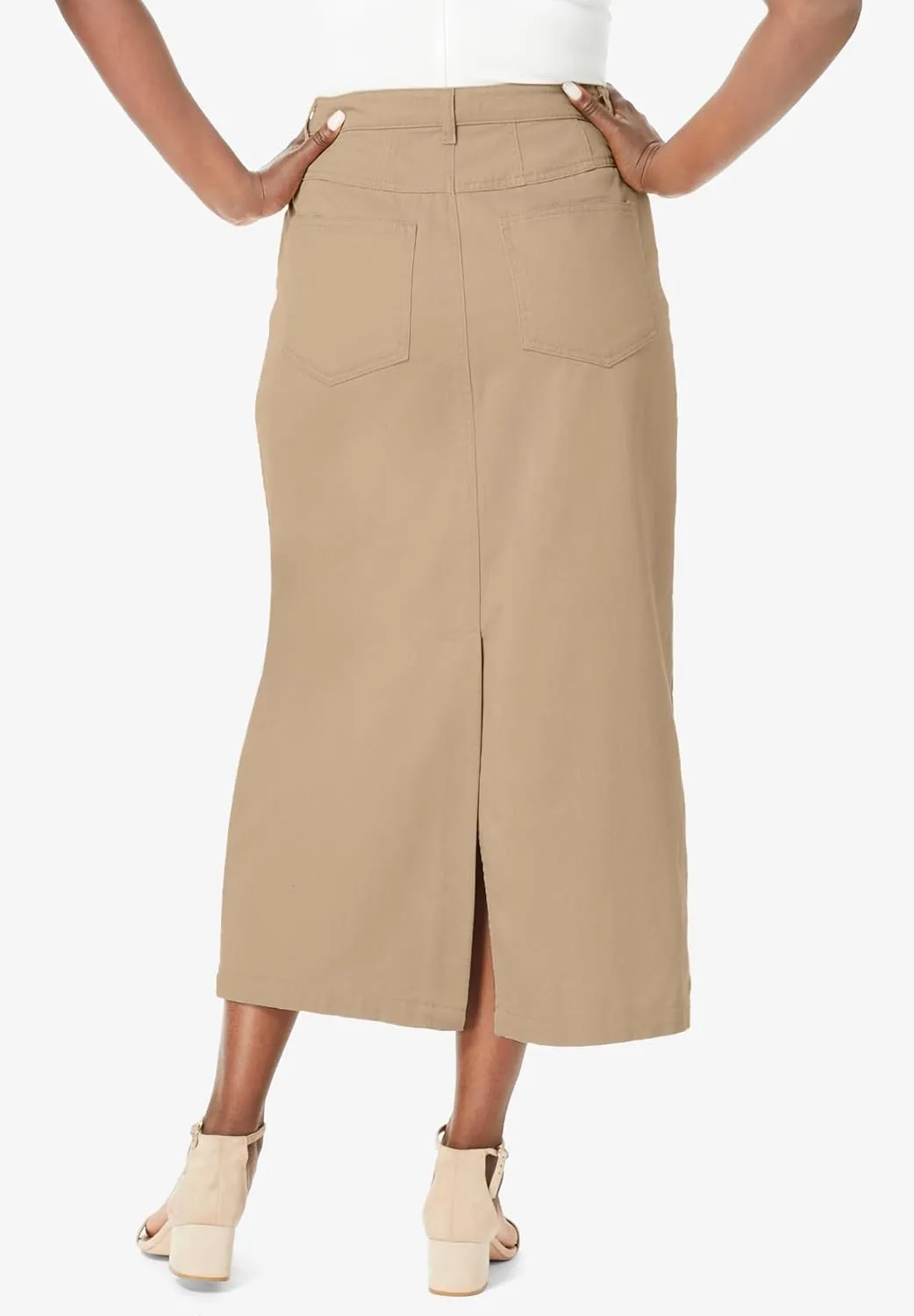 Jessica London Women's Plus Size Classic Cotton Denim Midi Skirt Pockets Long Jean Skirt