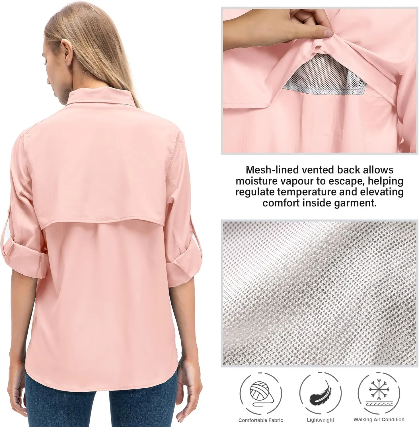 Jessie Kidden Women's Quick Dry Sun UV Protection Convertible Long Sleeve Shirts for Hiking Camping Fishing Sailing