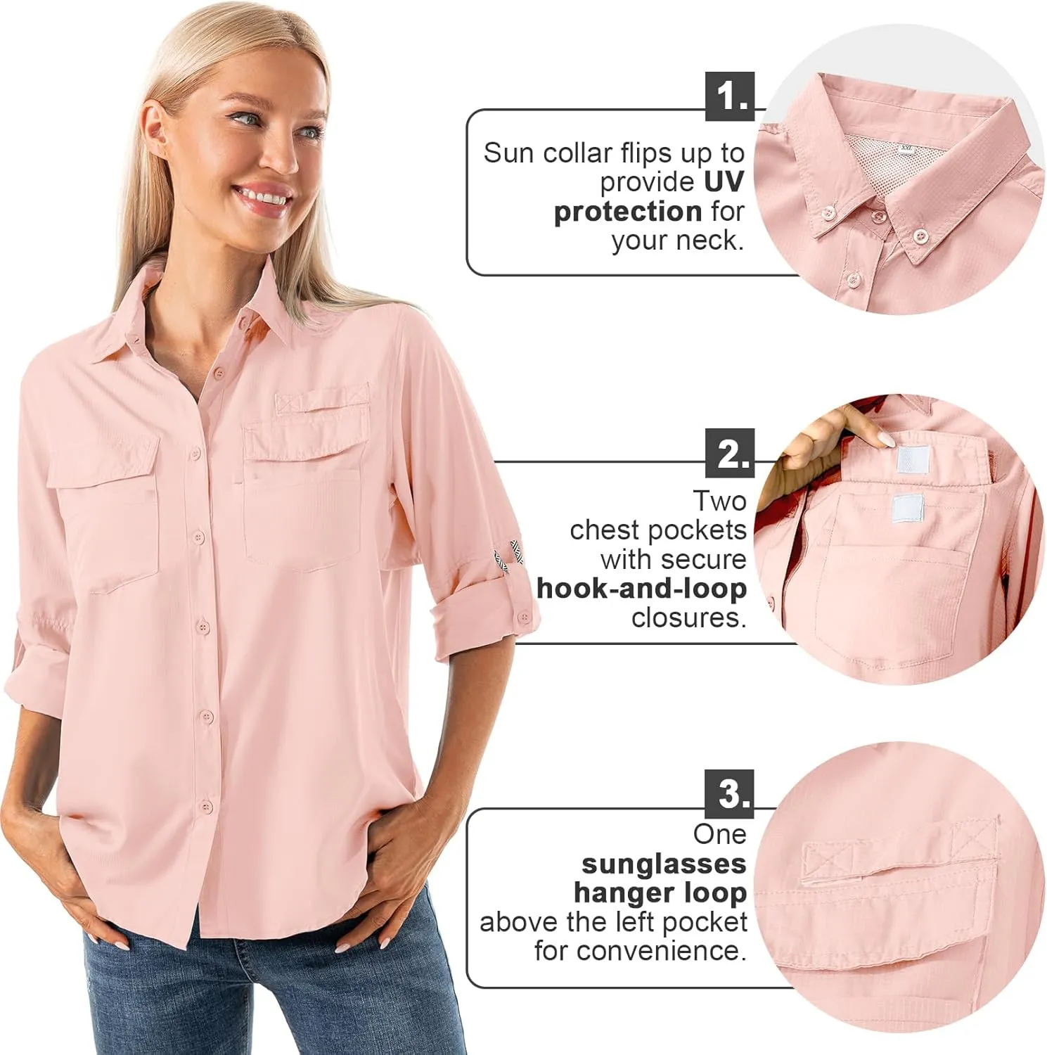 Jessie Kidden Women's Quick Dry Sun UV Protection Convertible Long Sleeve Shirts for Hiking Camping Fishing Sailing
