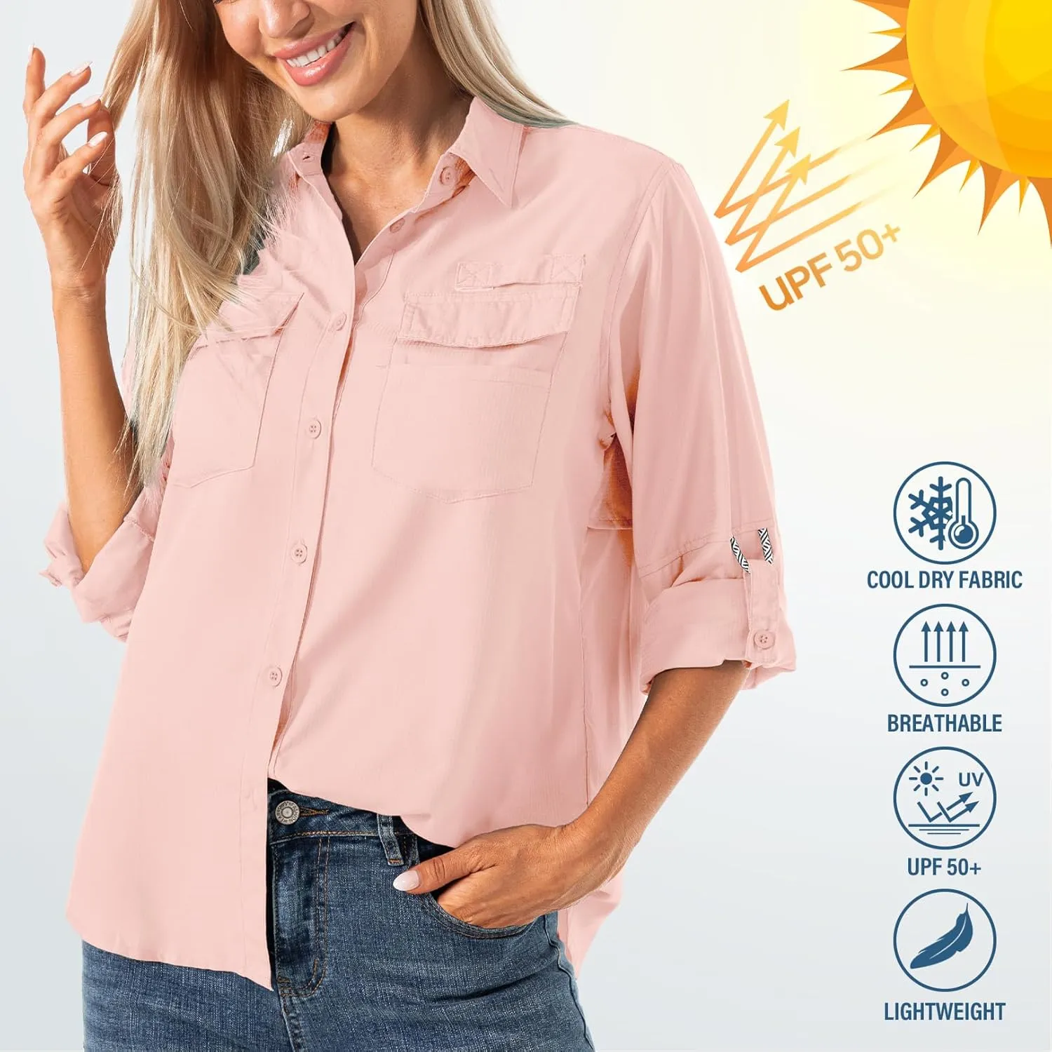 Jessie Kidden Women's Quick Dry Sun UV Protection Convertible Long Sleeve Shirts for Hiking Camping Fishing Sailing
