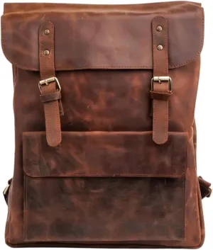 Jild Genuine Leather Backpack for Men Casual Carryon Vintage 16 Inch Laptop Bag Camping Travel Hiking Backpack Leather Rucksack (Vinatge Tan)