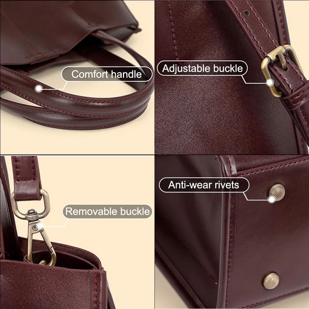JIUFENG Leather Bucket Tote Purse for Women, Tote Handbags Shoulder Bag with Zipper Pockets and Snap