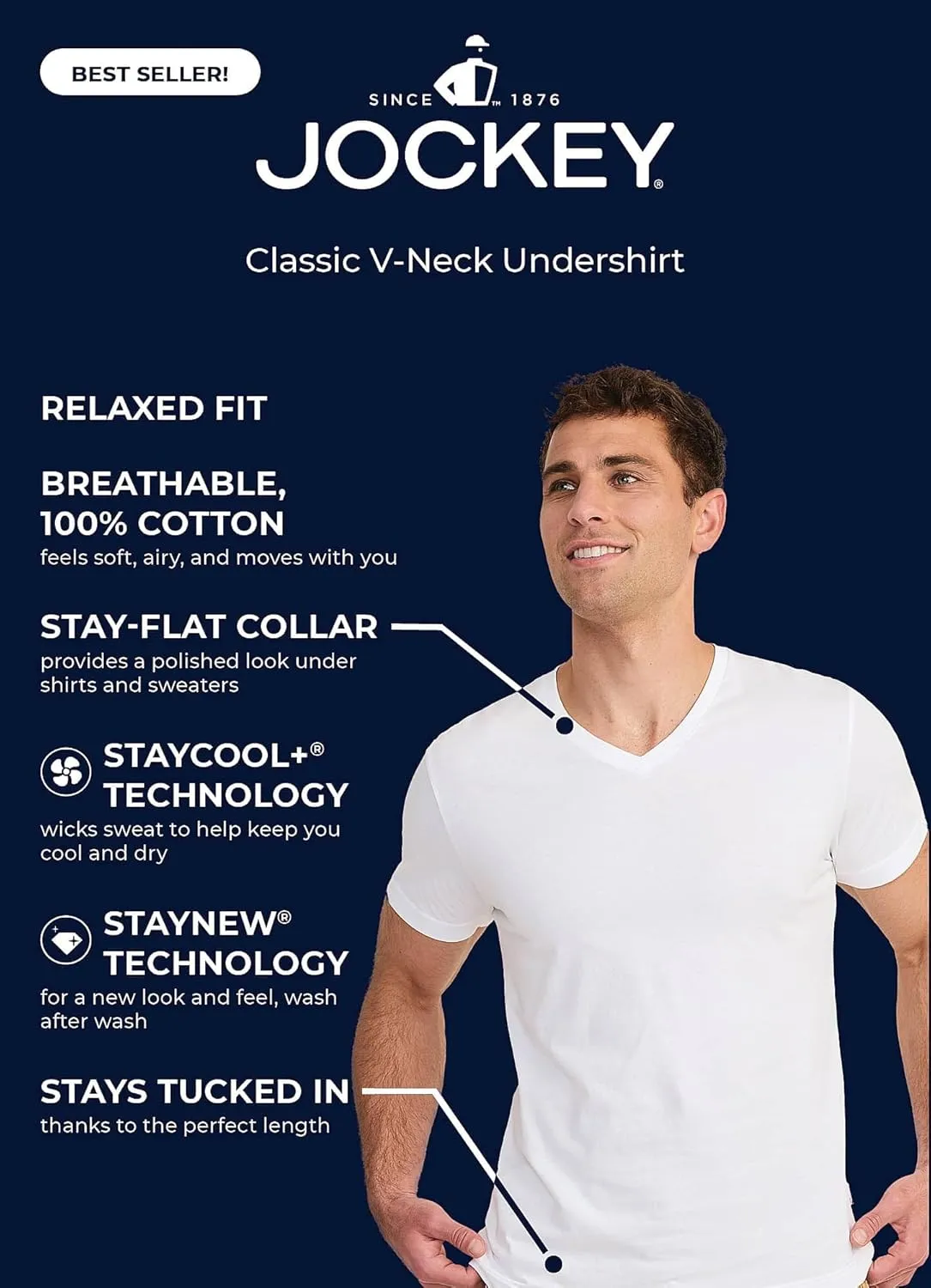 Jockey Men's Undershirt Classic V-Neck Undershirt - 12 Pack