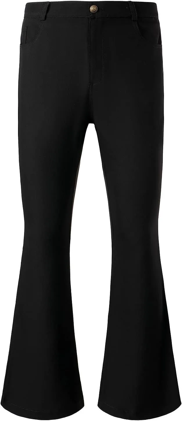 JOGAL Mens Bell Bottom Pants 70s Disco Outfits Slim Fit Retro Flared Trousers