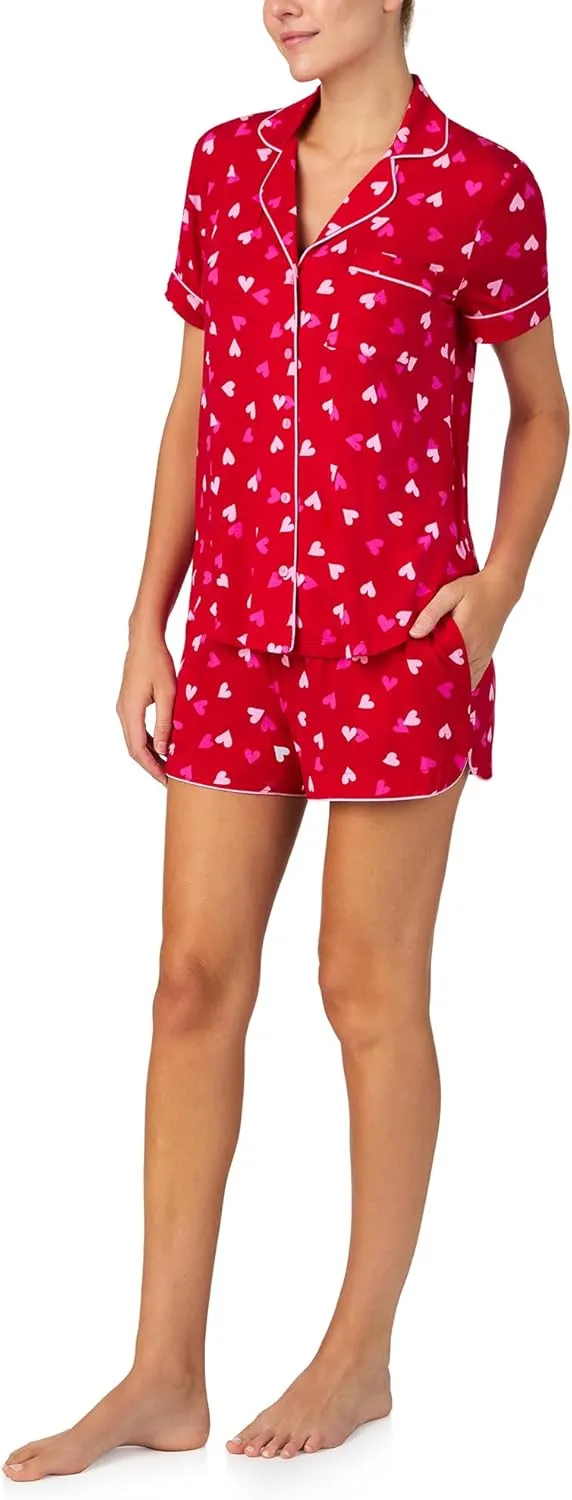 kate spade new york Pajamas for Women 2 Piece Set Comfy Classic Short Sleeve Notch Collar Button Top & Shorts