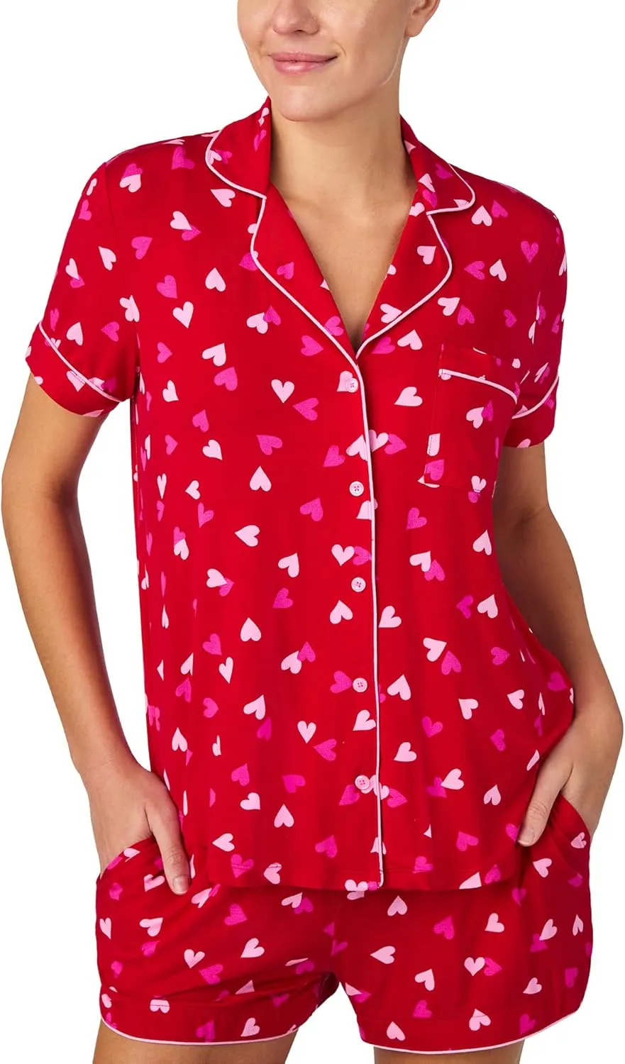 kate spade new york Pajamas for Women 2 Piece Set Comfy Classic Short Sleeve Notch Collar Button Top & Shorts