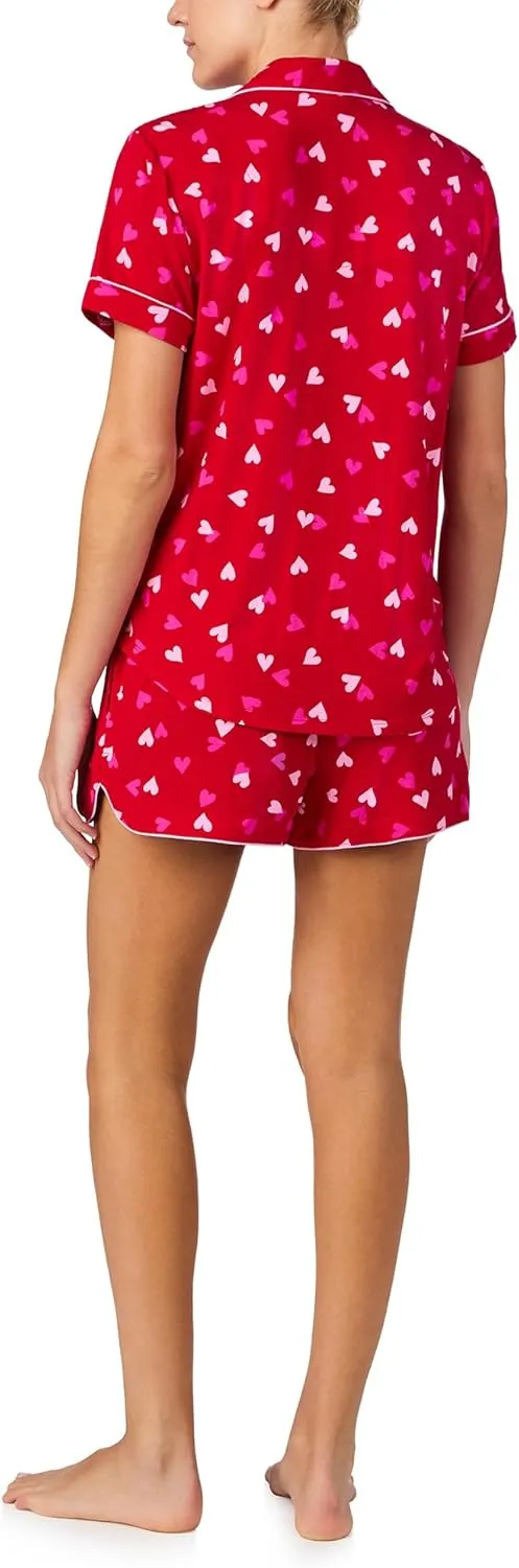 kate spade new york Pajamas for Women 2 Piece Set Comfy Classic Short Sleeve Notch Collar Button Top & Shorts