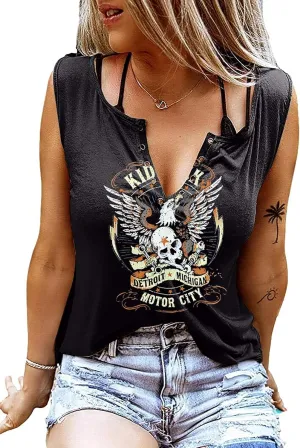 Kid Rock Skeleton Eagle Tank Top for Women Vintage Country Music Shirts Summer Sleeveless Graphic Tops