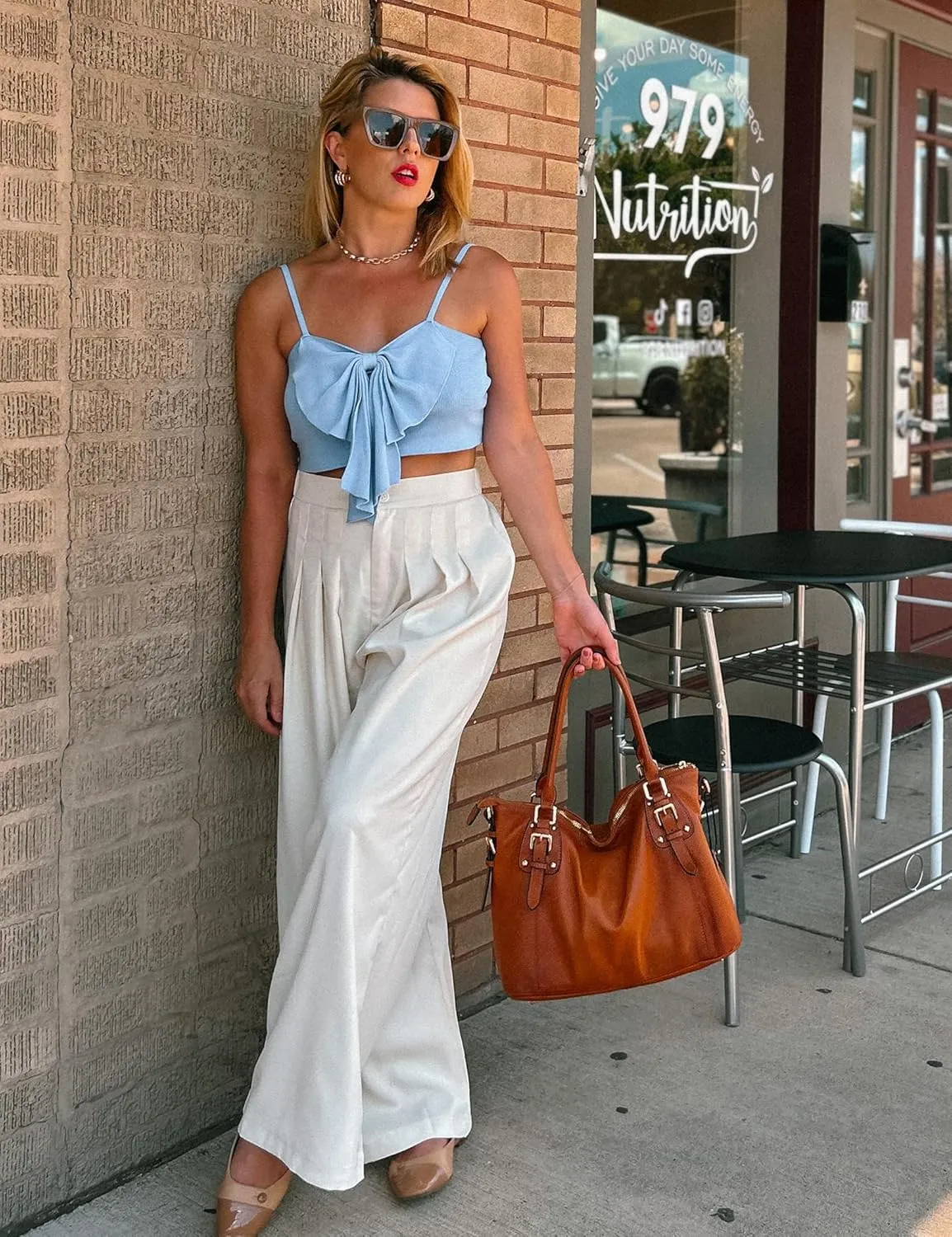 KOJOOIN Wide Leg High Waisted Pants for Women Elastic Waisted Pleated Loose Flowy Trousers Business Casual Palazzo Pants