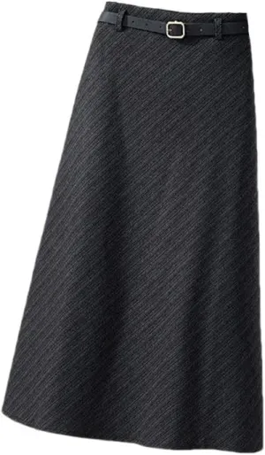 Korean Zipper High Waist A-Line Skirt Vintage Thickening Woole Midi Skirts Women Office Elegant Pleated Skirts