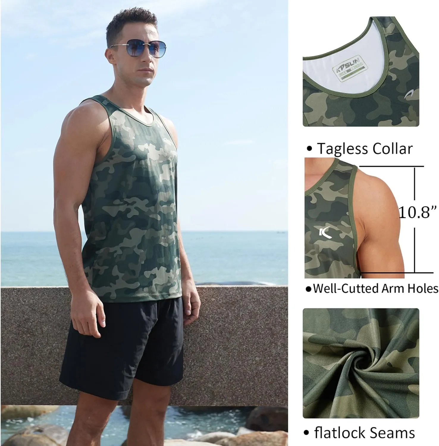 KPSUN Men's Quick Dry Sports Tank Tops Athletic Gym Bodybuilding Fitness Sleeveless Shirts for Beach Running Workout