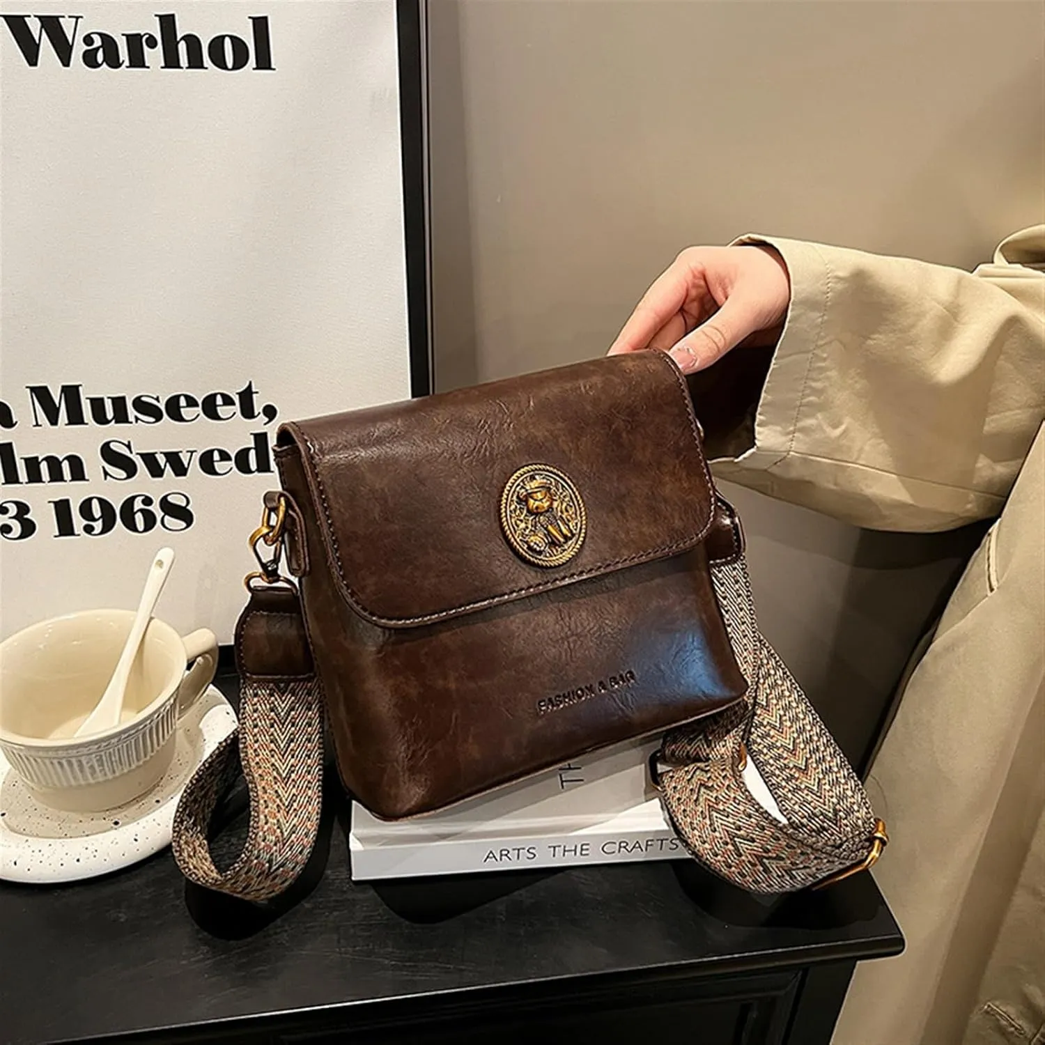 Ladies Crossbody Bag Bucket Bag(Brown)