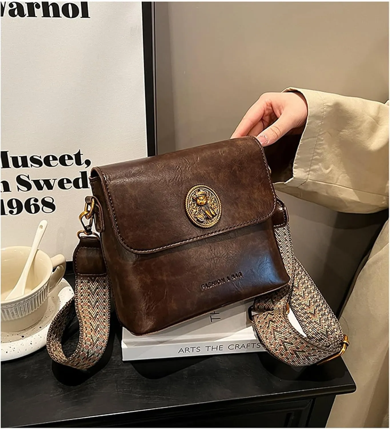 Ladies Crossbody Bag Bucket Bag(Brown)