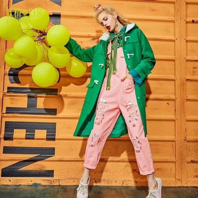 Lambs wool Coat Women Winter Wool Coats Preppy Style Womens Blended Outerwear