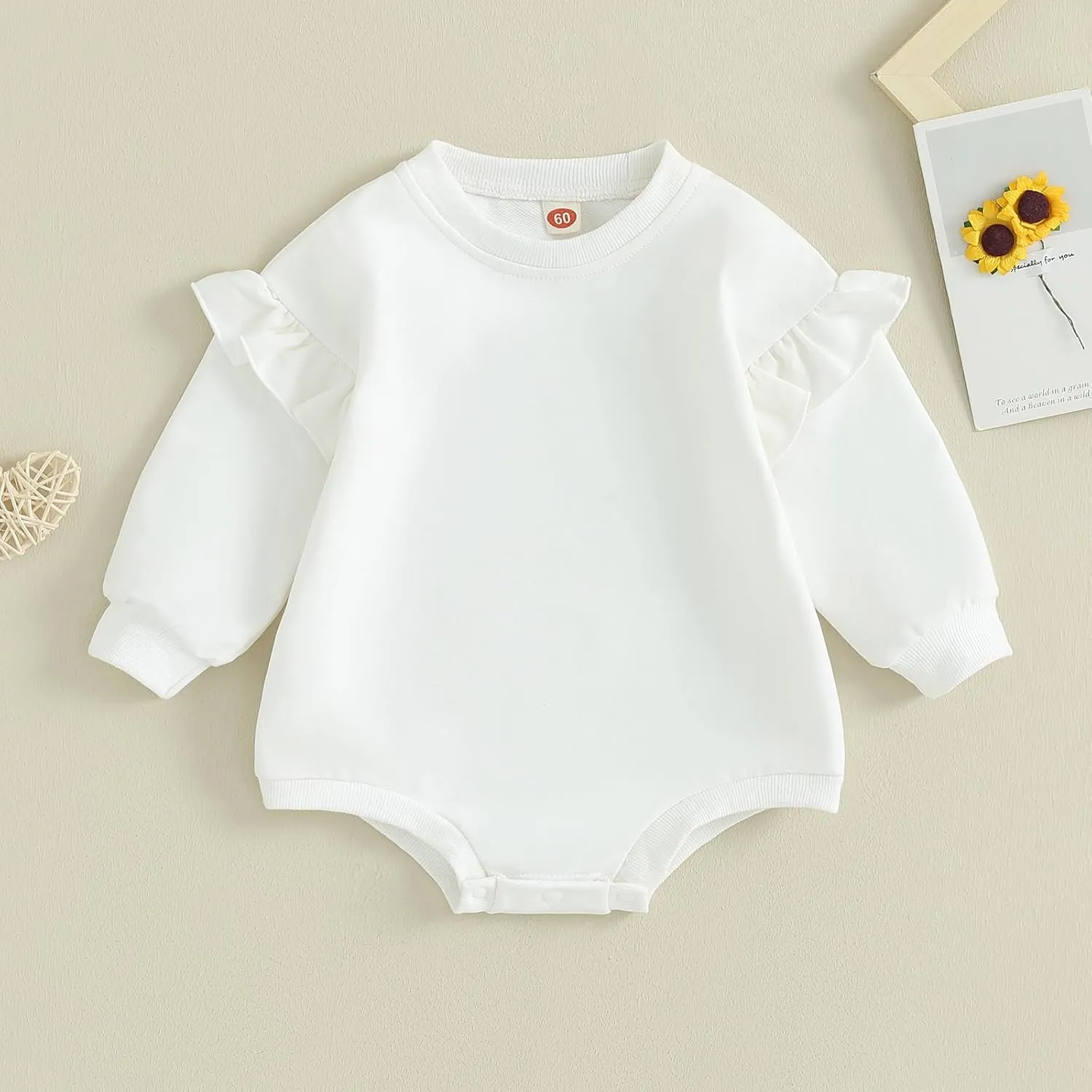 Lamuusaa Newborn Baby Girl Clothes Long Sleeve Romper Crewneck Sweatshirt Oversized Ruffle Shirts Bodysuit Fall Clothes 0-18M
