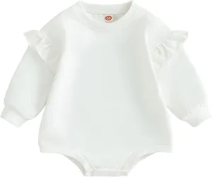 Lamuusaa Newborn Baby Girl Clothes Long Sleeve Romper Crewneck Sweatshirt Oversized Ruffle Shirts Bodysuit Fall Clothes 0-18M