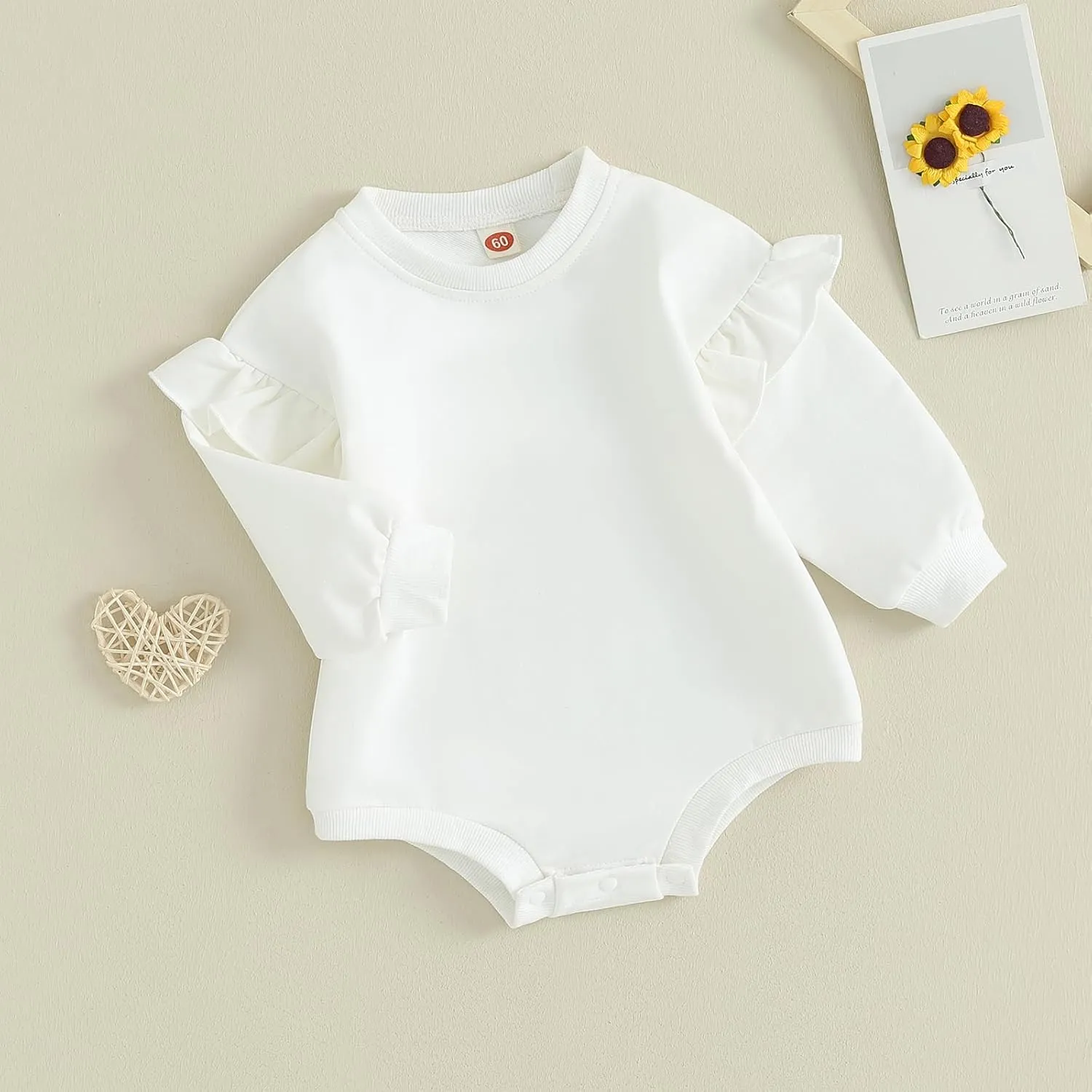 Lamuusaa Newborn Baby Girl Clothes Long Sleeve Romper Crewneck Sweatshirt Oversized Ruffle Shirts Bodysuit Fall Clothes 0-18M