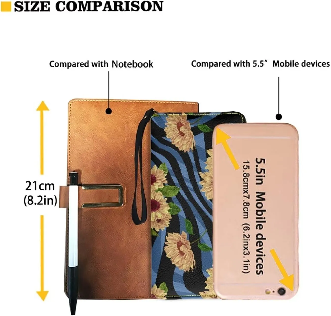 Large Capacity Long Wristlet Wallet with Blue Zebra Stripe Sunflower Pattern Zip Around Design Wallet for Women PU Leather Travel Shopping Dating Long Purse Credit Card,Cash,Coin Holder