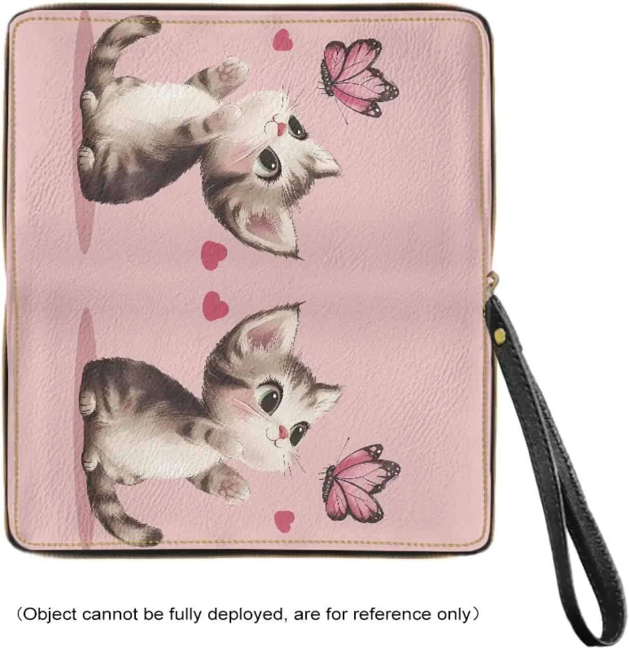 Large Capacity Wristlet Wallet Women PU Leather Stylish Long Clutch Purse Travel Credit Card Holder Metal Zipper Shopping Ladies Coin Pocket,Cute Pink Cat Butterfly Heart Pattern