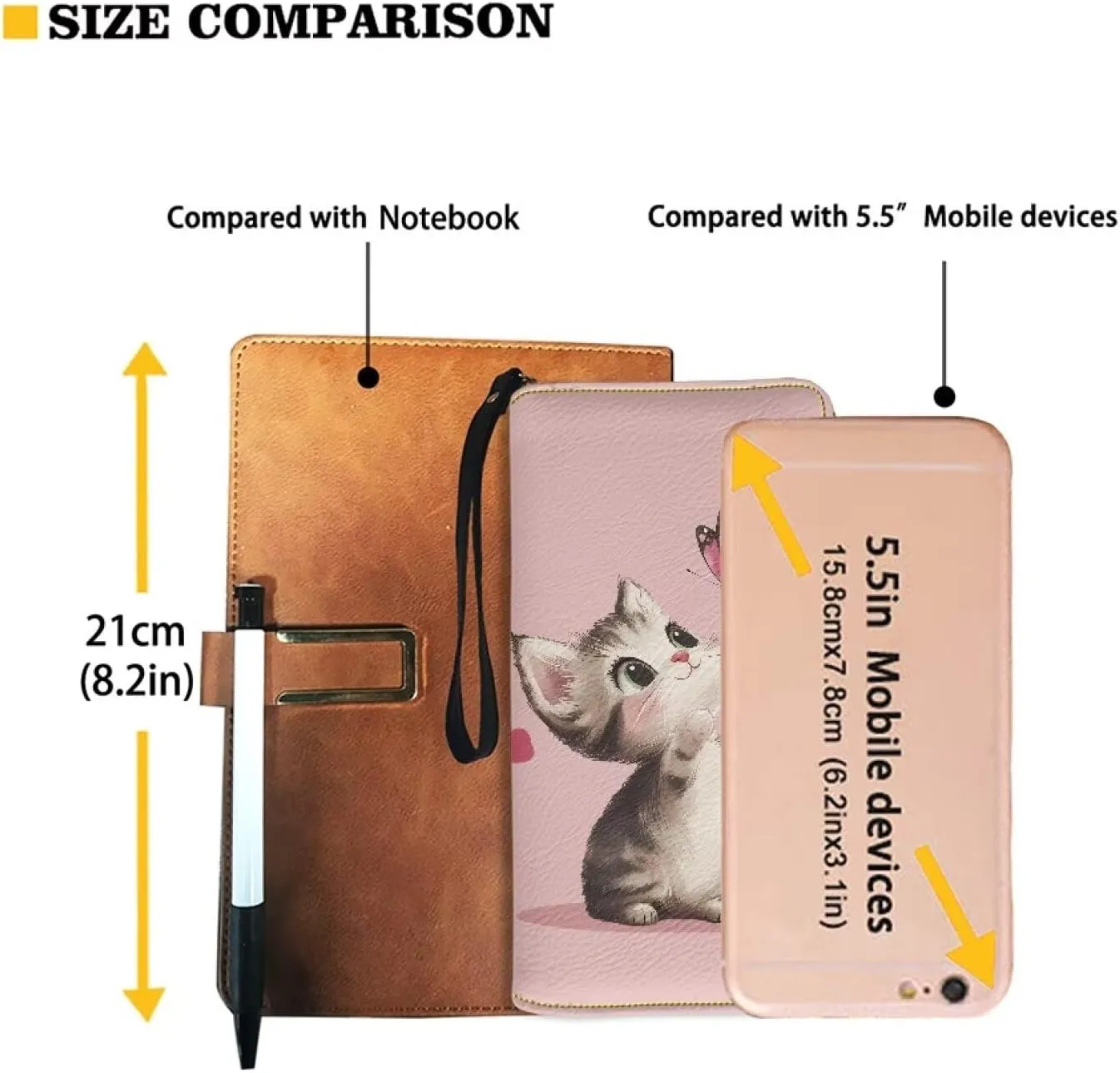 Large Capacity Wristlet Wallet Women PU Leather Stylish Long Clutch Purse Travel Credit Card Holder Metal Zipper Shopping Ladies Coin Pocket,Cute Pink Cat Butterfly Heart Pattern