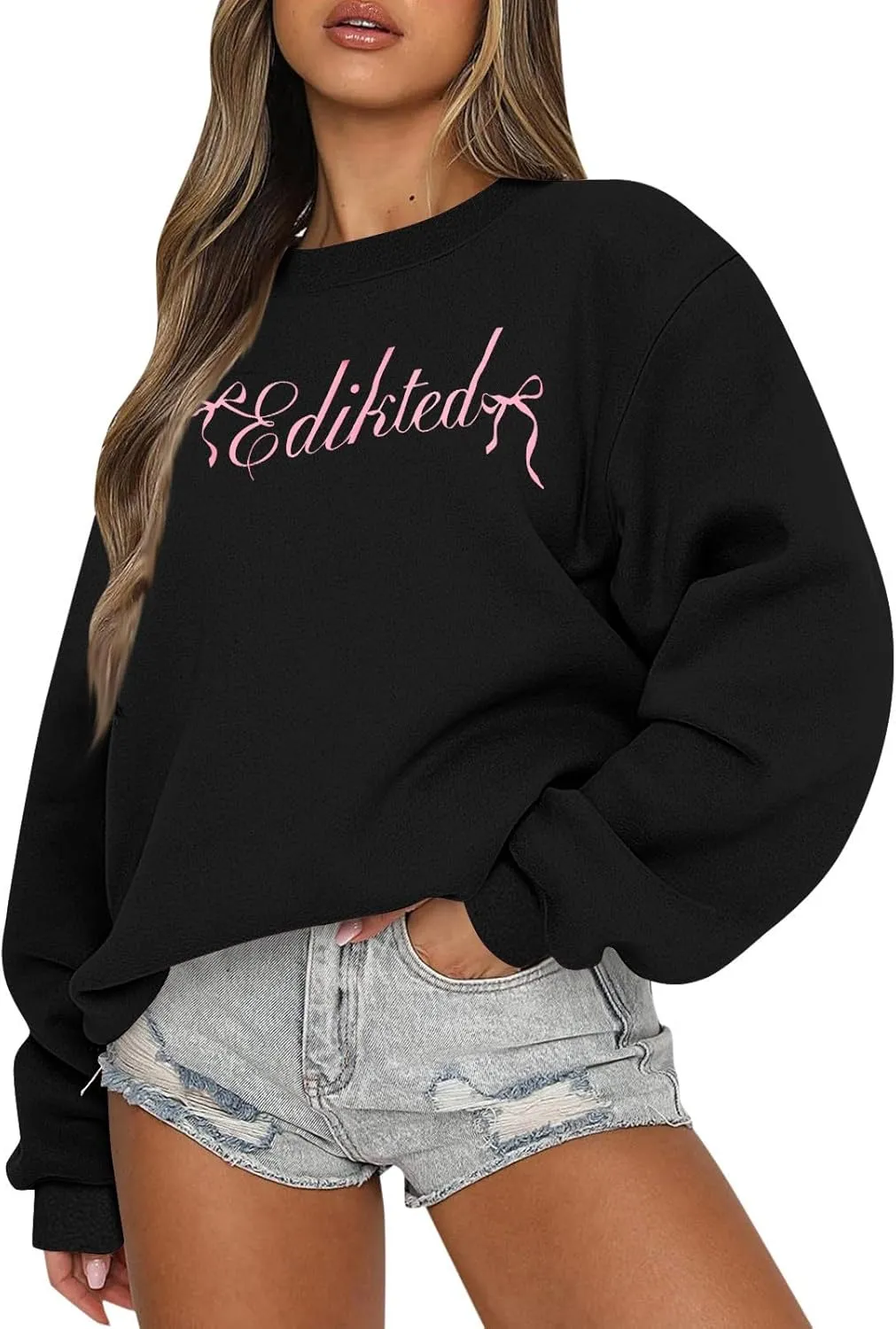 lcyhony Oversized Sweatshirt for Women Y2k Printed Fleece Crewneck Sweatshirts Loose Comfy Casual Workout Long Sleeve Shirts