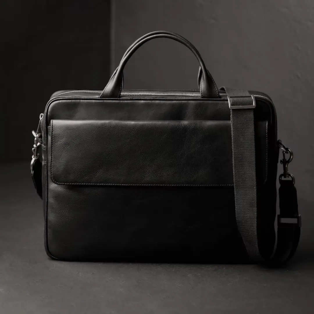 Leather Messenger Briefcase for Men, 15-inch Laptop Shoulder Bag, Business
