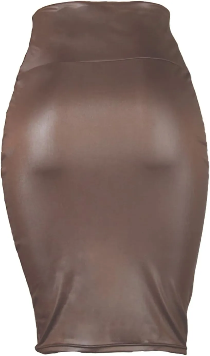 Leather Skirt for Women,Knee Length Elastic Waist Stretchy Bodycon Business Pencil Skirt Sexy Midi Skirts S-3XL