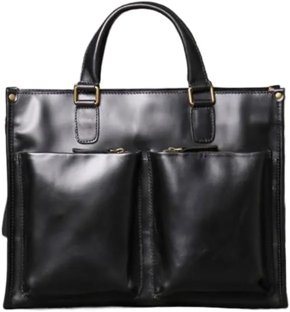 Leather Vintage Handmade Top Cowhide Laptop Bag Shoulder Business Bag for Men(D)